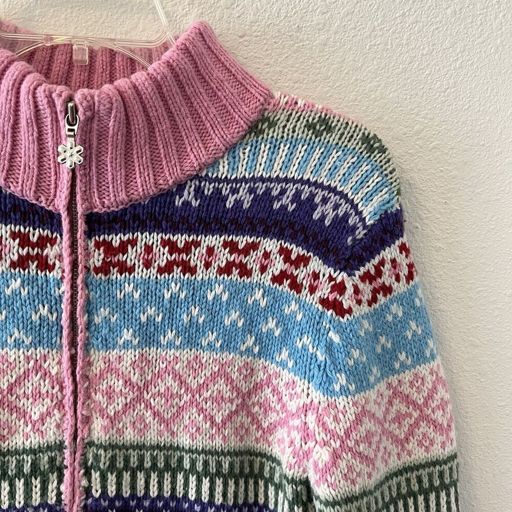 Vintage Y2K Cardigan Sweater Girls XL Fair Isle Full Zip Colorful Ski So Real - Picture 3 of 15